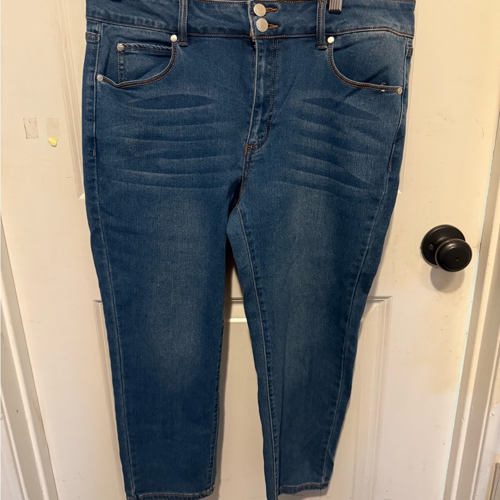 Tahari Blue Ankle Cropped Jeans with Distressed Look